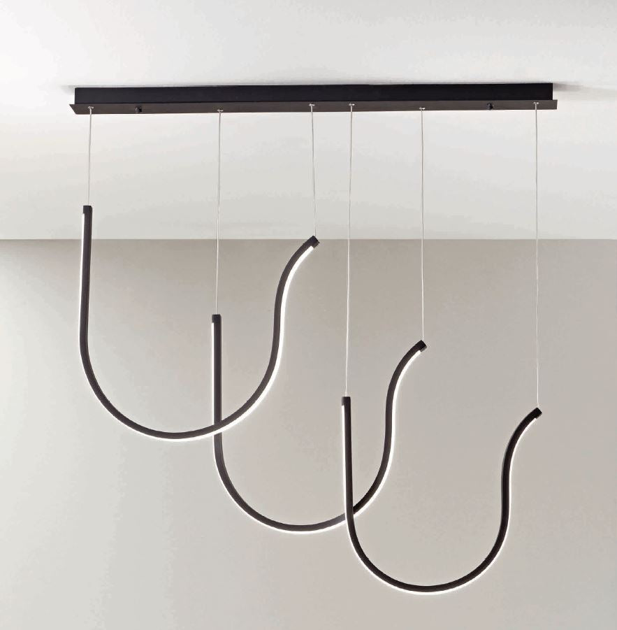 Ondaluce - ARQUA 108W – Lampada a Sospensione 3 Curve | Finitura Nero