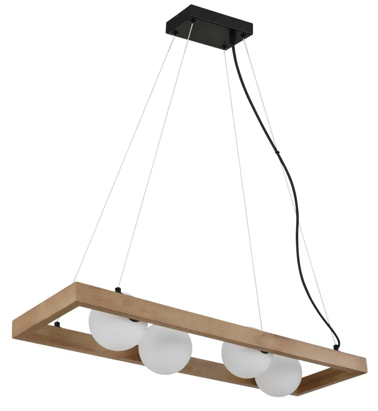 Sospensione NANDA Globo Lighting in Legno e Metallo Nero con Sfere in Vetro Opale