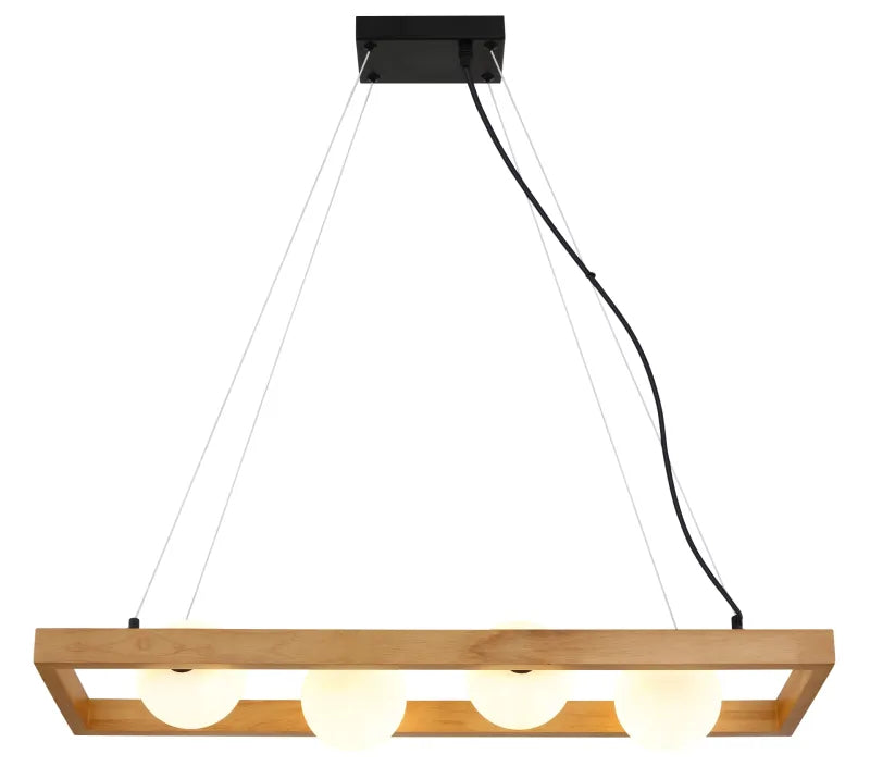 Sospensione NANDA Globo Lighting in Legno e Metallo Nero con Sfere in Vetro Opale