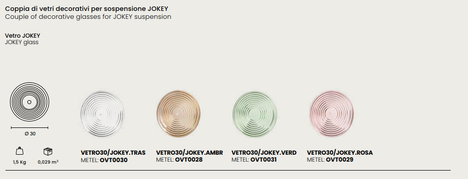 Ondaluce - Jokey - Sospensione 3 Luci - Vetri Combinati a Scelta
