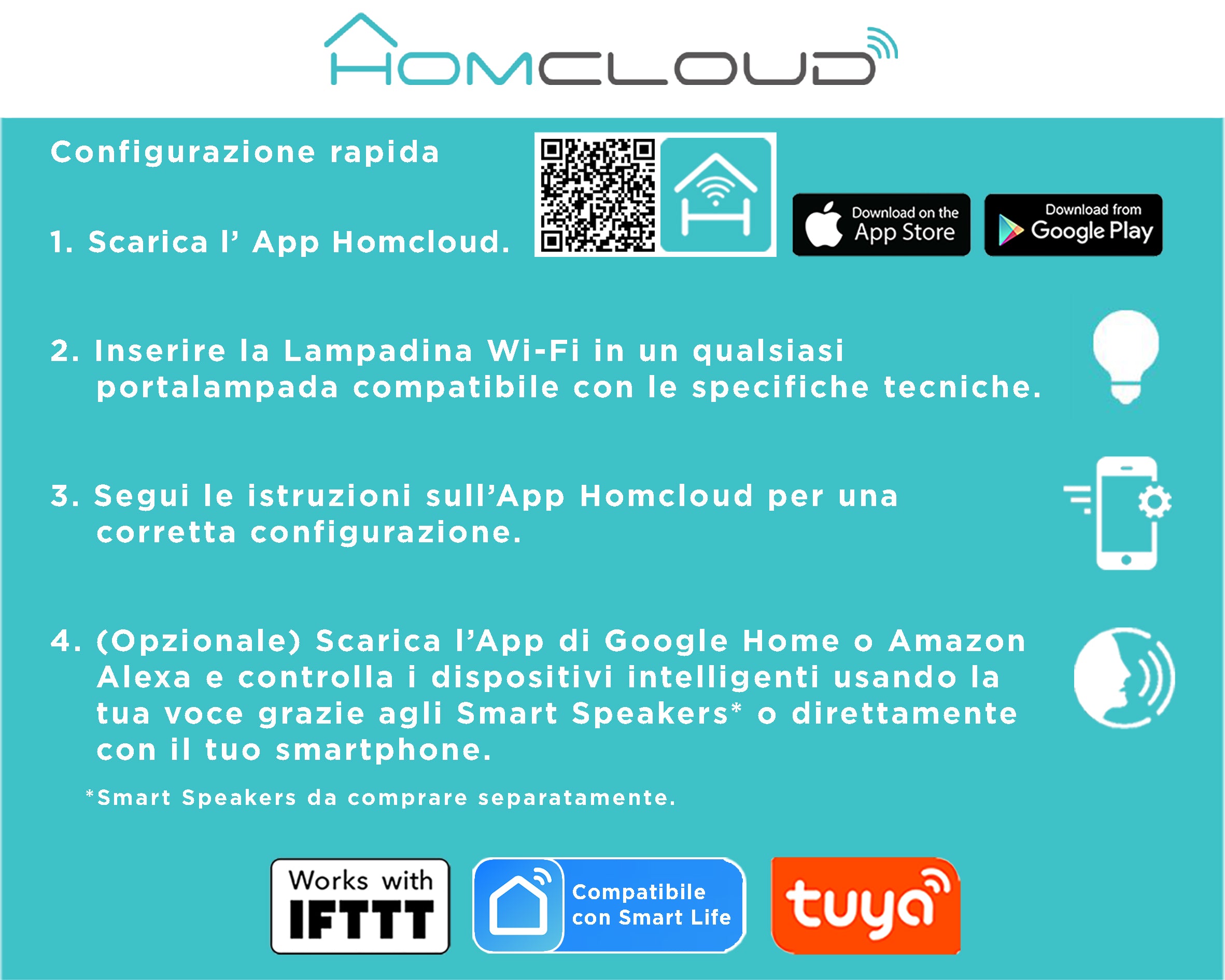 Homcloud - Lampadina Wi-Fi Intelligente Homcloud A70 E27