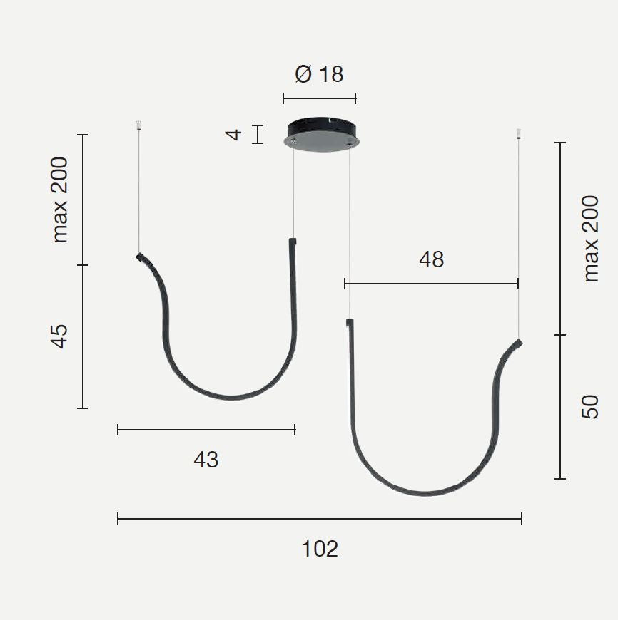 Ondaluce -  ARQUA 66W  – Lampada a Sospensione Design Curvato e LED Integrato
