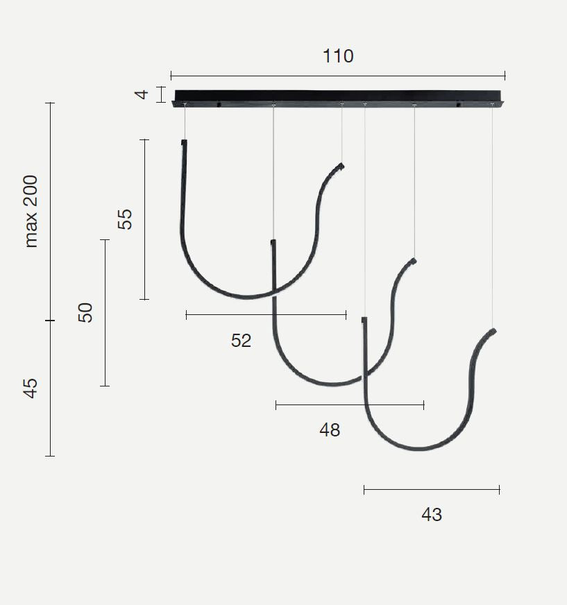 Ondaluce -  ARQUA 108W – Lampada a Sospensione 3 Curve | Finitura Nero