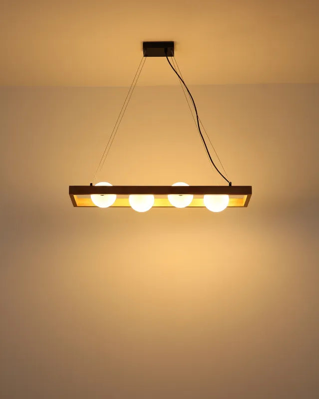 Sospensione NANDA Globo Lighting in Legno e Metallo Nero con Sfere in Vetro Opale