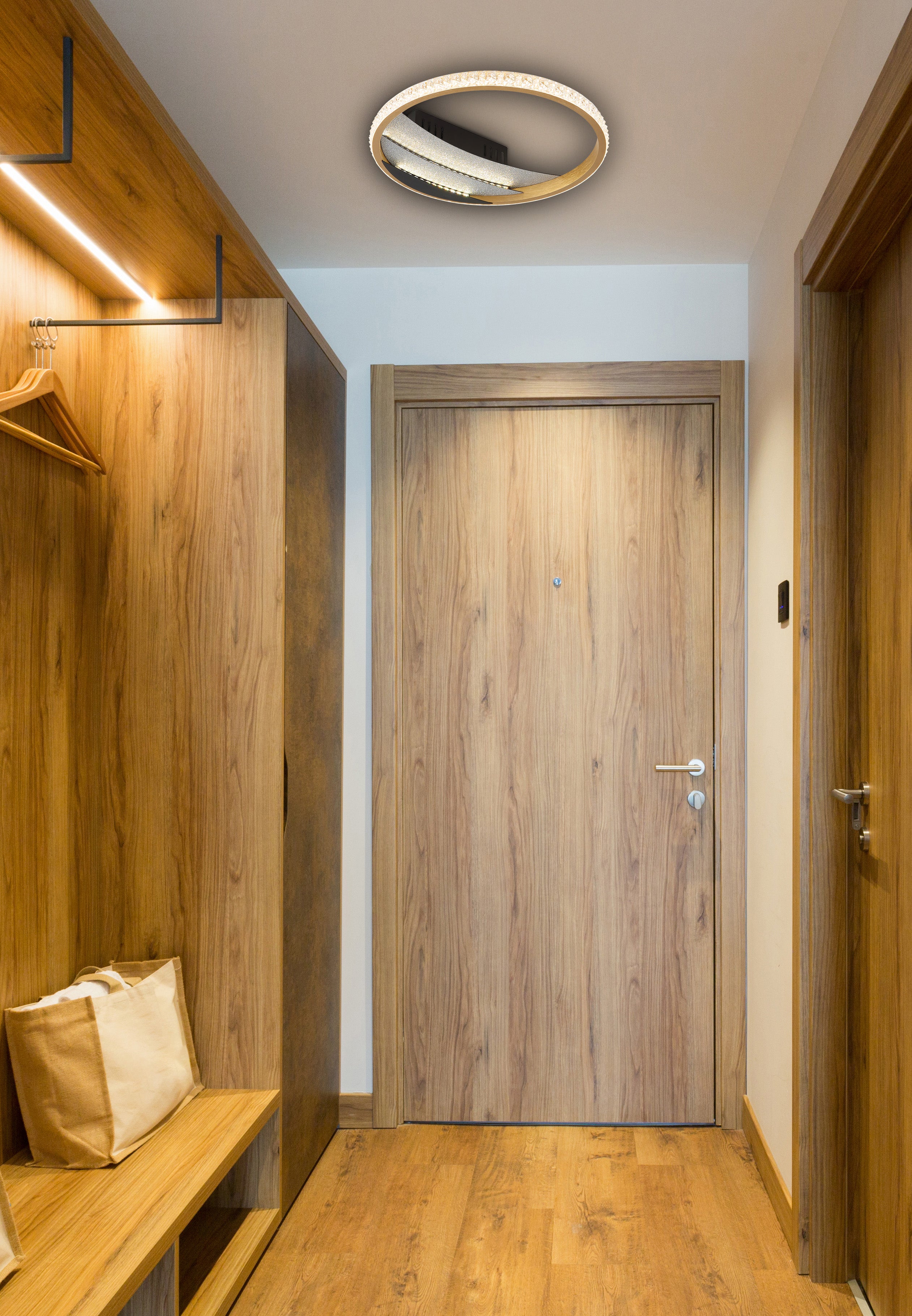 Globo Lighting CONSTANCE 48493-12 – Plafoniera LED rotonda in oro spazzolato e cristalli