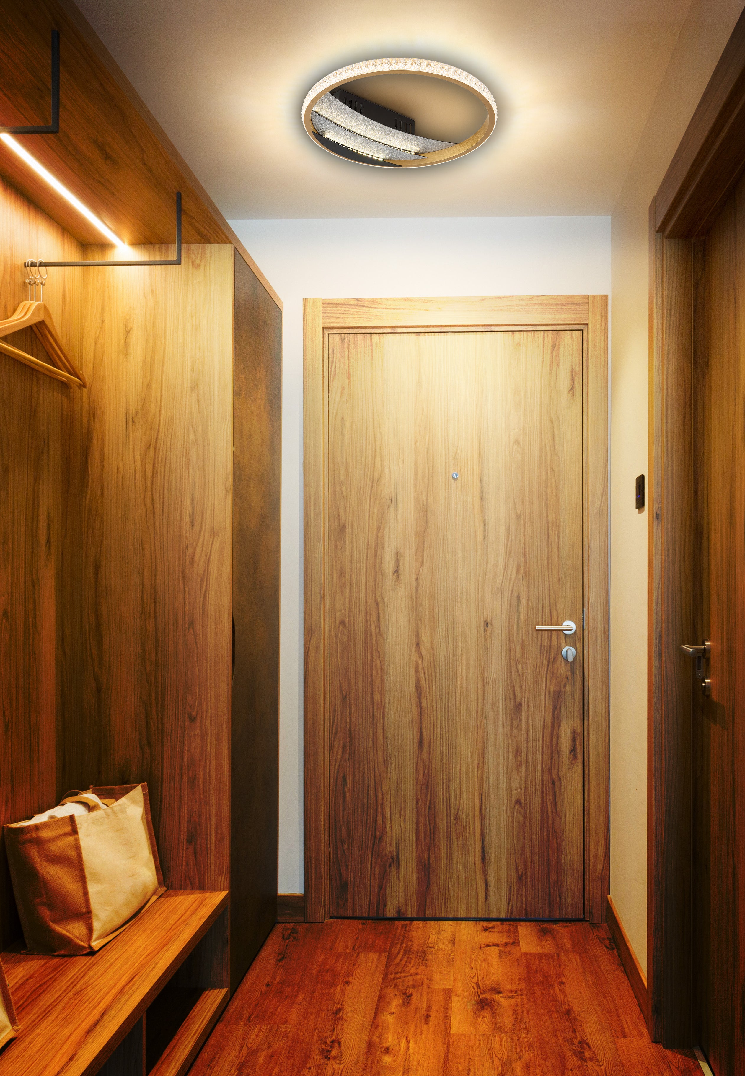 Globo Lighting CONSTANCE 48493-12 – Plafoniera LED rotonda in oro spazzolato e cristalli