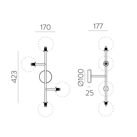 Doris Applique 4 Luci con Diffusori in Vetro Ø12 cm | ACB