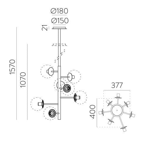 Parma Sospensione 7 Luci con Diffusore Opale | ACB